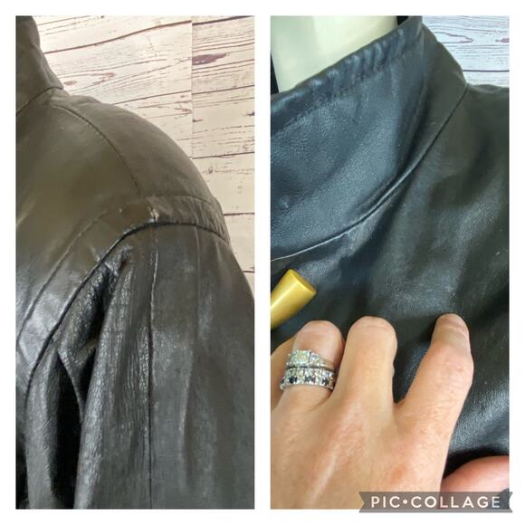 90s Worthington Butter Soft Black Leather Car Coat, Gold Claw button size Medium - Picture 12 of 13